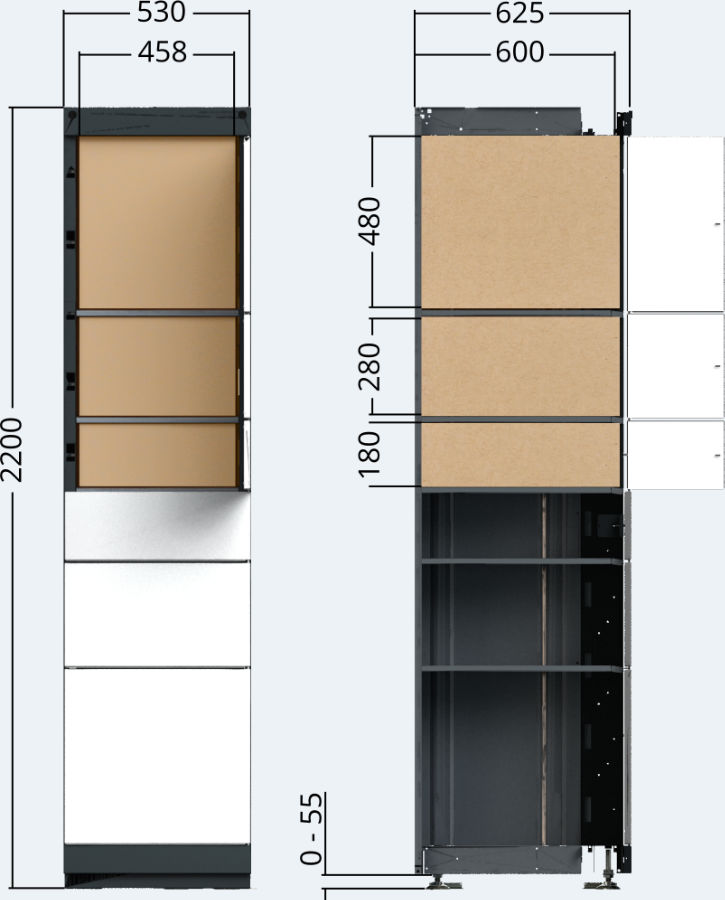 výkres exteriérová skříňová jednotka balíkové výdejní stanice