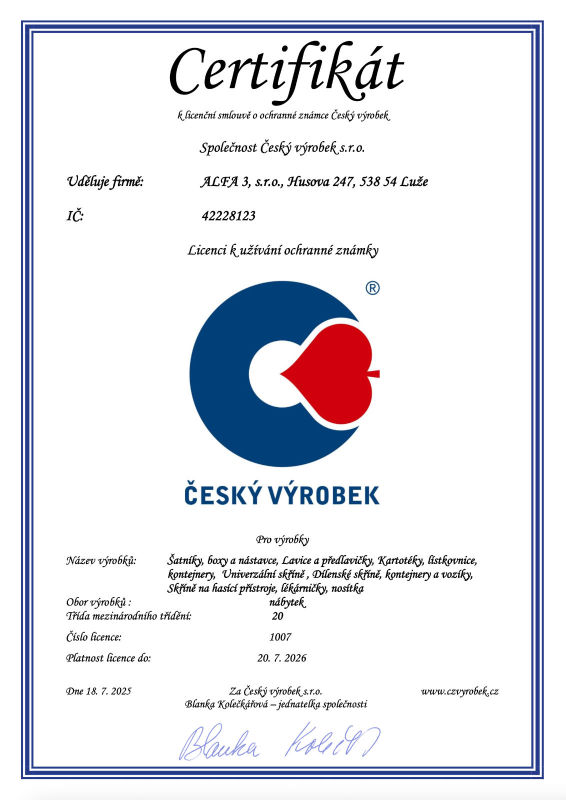 Certifikat cesky vyrobek Alfa3