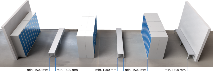 Doporučené rozmístění skříní a lavic dle ČSN 734108