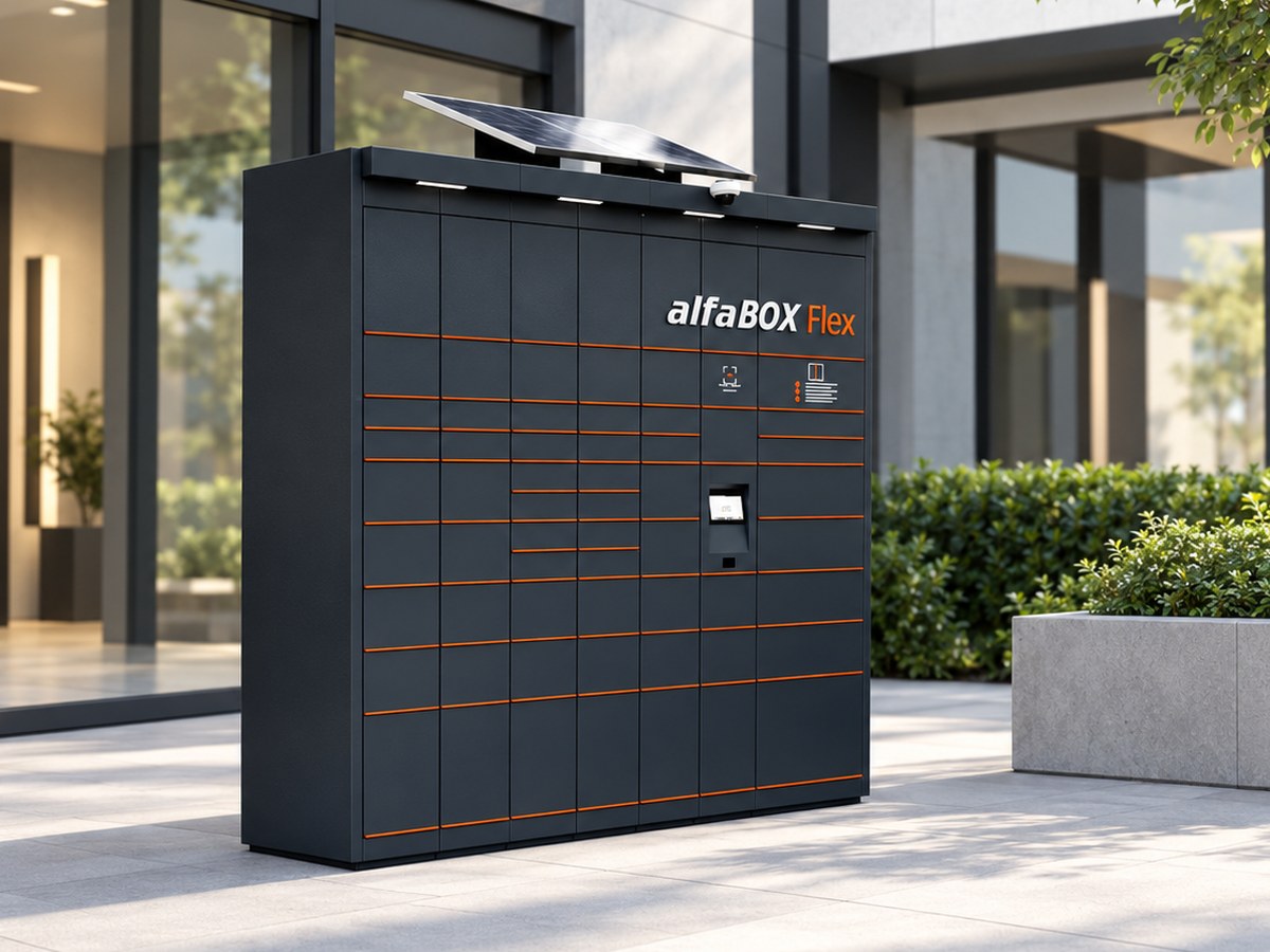 alfaBOX Flex u administrativní budovy ve firemním areálu – vizualizace alfaBOX Flex u administrativní budovy ve firemním areálu – vizualizace