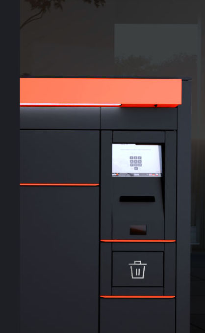 Detail výdejního boxu alfaBOX s oranžovým LED osvětlením a dotykovým displejem – ALFA 3 na veletrhu Parcel+Post Expo 2026 v Londýně, stánek E42. Detail výdejního boxu alfaBOX s oranžovým LED osvětlením a dotykovým displejem – ALFA 3 na veletrhu Parcel+Post Expo 2026 v Londýně, stánek E42.