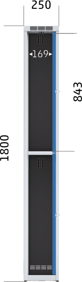 Dělená šatní skříňka ALDUR 1 1800 x 250 x 500 výkres celkového provedení