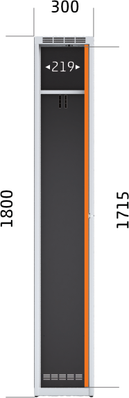Úzká kovová šatní skříň s rozměry 300x1800