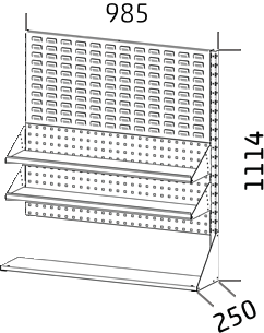 Přístavný stacionární systémový stojan 1114 x 985 x 250 výkres