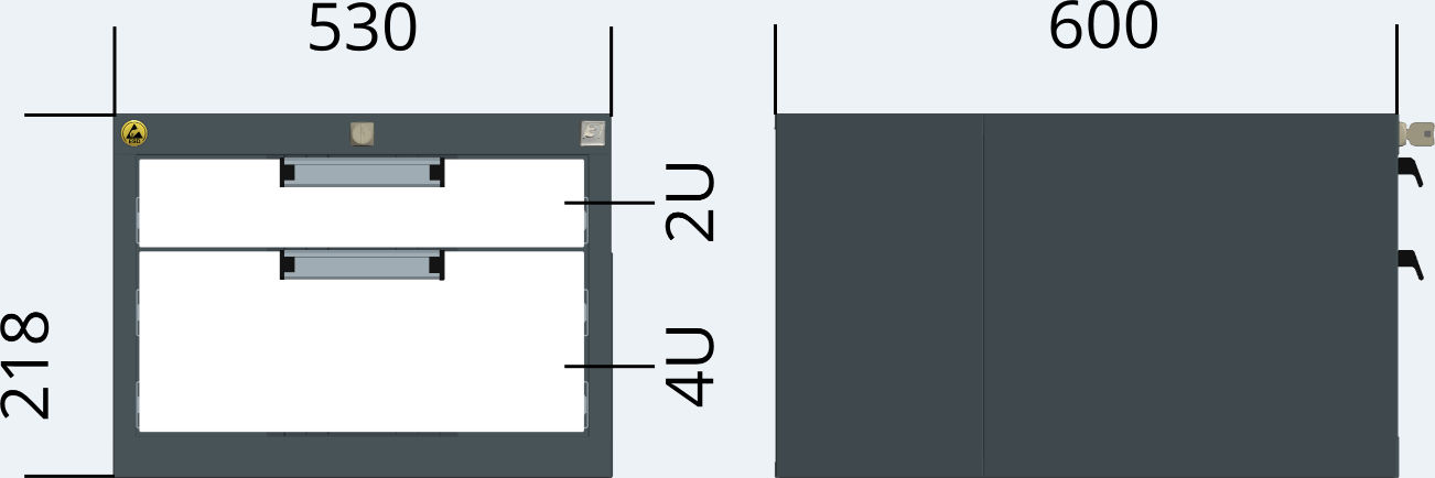 Závěsný univerzální ESD kontejner pro pracovní stoly 218 x 480 x 600 - 1x zásuvka