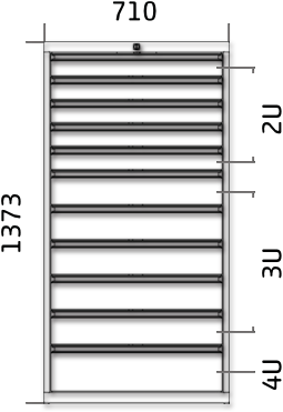 Dílenská zásuvková skříň 1373 x 710 x 600 - 11x zásuvka výkres celkového provedení