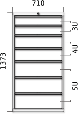 Dílenská zásuvková skříň 1373 x 710 x 600 - 7x zásuvka výkres celkového provedení