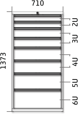 Dílenská zásuvková skříň 1373 x 710 x 600 - 8x zásuvka výkres celkového provedení