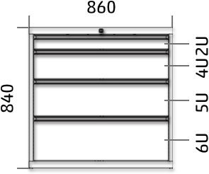 Dílenská zásuvková skříň 840 x 860 x 600 - 4x zásuvka výkres celkového provedení
