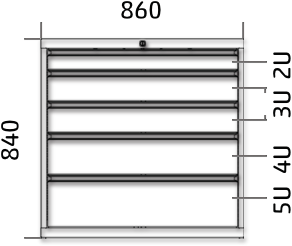 Dílenská zásuvková skříň 840 x 860 x 600 - 5x zásuvka výkres celkového provedení