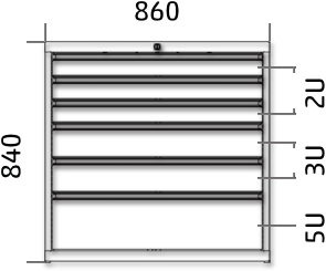 Dílenská zásuvková skříň 840 x 860 x 600 - 6x zásuvka výkres celkového provedení