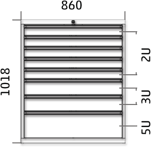 Dílenská zásuvková skříň 1018 x 860 x 600 - 8x zásuvka výkres celkového provedení