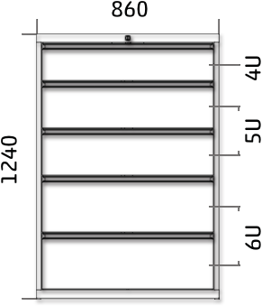 Dílenská zásuvková skříň 1240 x 860 x 600 - 5x zásuvka výkres celkového provedení