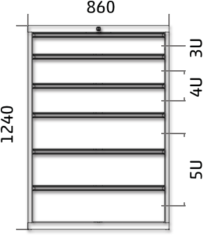 Dílenská zásuvková skříň 1240 x 860 x 600 - 6x zásuvka výkres celkového provedení