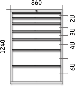 Dílenská zásuvková skříň 1240 x 860 x 600 - 7x zásuvka výkres celkového provedení