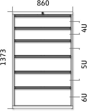 Dílenská zásuvková skříň 1373 x 860 x 600 - 6x zásuvka výkres celkového provedení