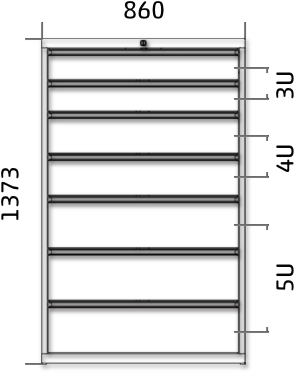Dílenská zásuvková skříň 1373 x 860 x 600 - 7x zásuvka výkres celkového provedení