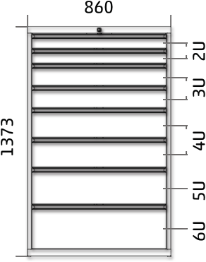 Dílenská zásuvková skříň 1373 x 860 x 600 - 8x zásuvka výkres celkového provedení