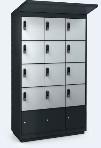 Nabíjecí sestava pro elektrokola - 12x dveře - Kompletní nabíjecí stanice ALFA 3 pro elektrokola – bezpečné uložení a napájení