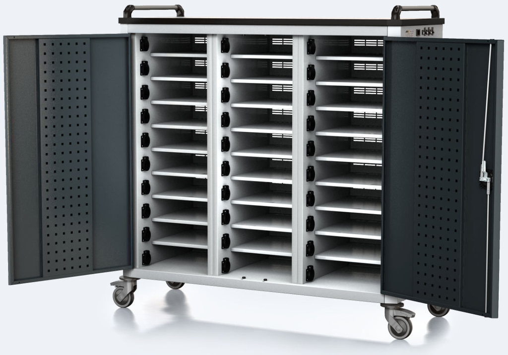 Vozík pro nabíjení notebooků / tabletů 1340 x 1315 x 540 - CC 40 3 10 M 7035 7016 o