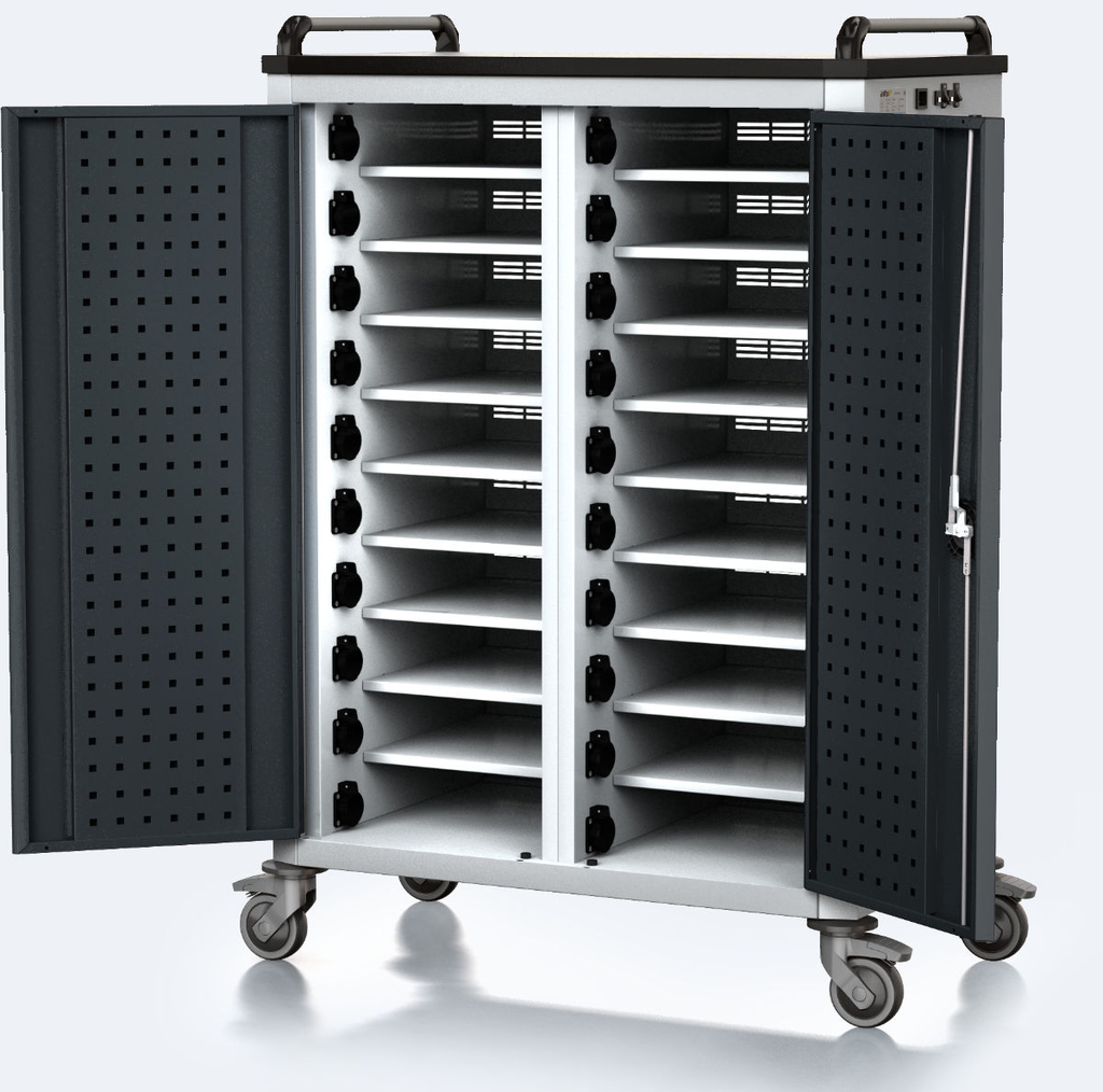 Vozík pro nabíjení notebooků / tabletů 1340 x 915 x 540 - CC 40 2 10 M 7035 7016 o