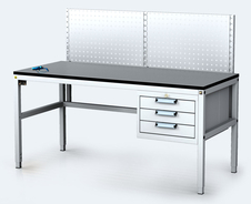 ESD Pracovní stůl ALGERS - 1220 - 1460 x 1600 x 800 - kontejner - perfo - gpl160zh80sk10esd-7035-2