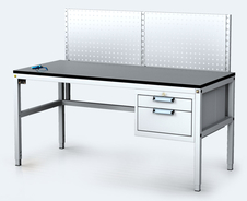 ESD Pracovní stůl ALGERS - 1220 - 1460 x 1600 x 800 - kontejner - perfo - gpl160zh80sk06esd-7035-2