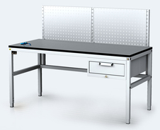ESD Pracovní stůl ALGERS - 1220 - 1460 x 1600 x 800 - kontejner - perfo - gpl160zh80sk02esd-7035-2