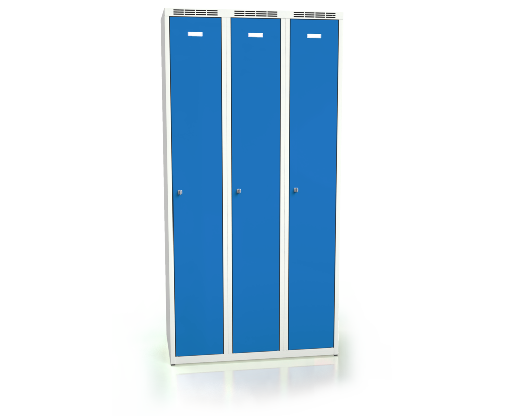 Šatní skříňka ALDOP 1800 x 900 x 500 - kovová třídveřová šatní skříňka, šedo-modrá, dvouplášťové dveře