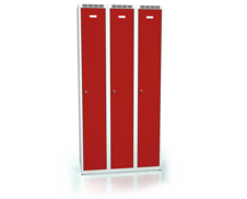 Šatní skříňka ALDOP 1800 x 900 x 500 - kovová třídveřová šatní skříňka, šedo-červená, dvouplášťové dveře
