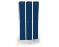 Šatní skříňka ALDOP 1800 x 900 x 500 - kovová třídveřová šatní skříňka, šedo-tmavě modrá, dvouplášťové dveře