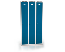 Šatní skříňka ALDOP 1800 x 900 x 500 - kovová třídveřová šatní skříňka, šedo-azurová modrá, dvouplášťové dveře